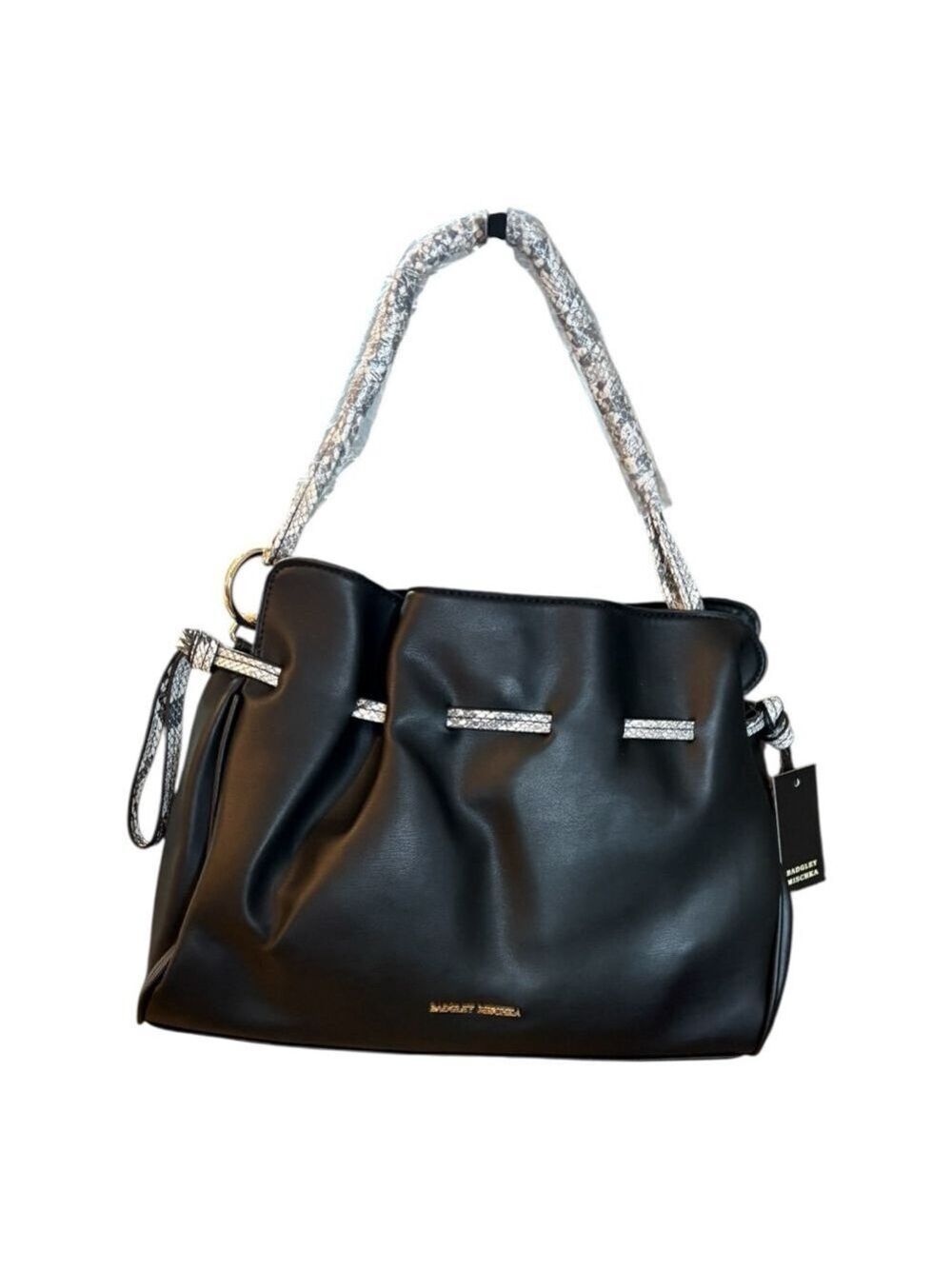 Badgley Mischka Solid/Snake Combo Hobo Handbag